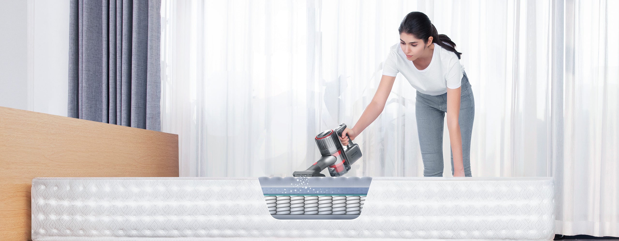 Roborock H6 создает всасывание силой до 150 аВт, чтобы как следует вычистить ковры, кровати и обивку в автомобиле