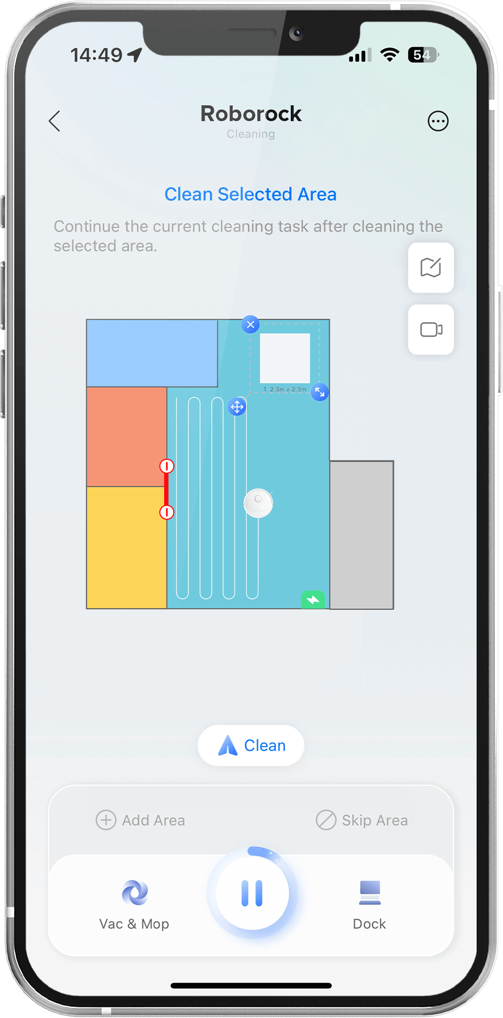 roborock app for fast cleaning, temporary cleaning and custom cleaning routines