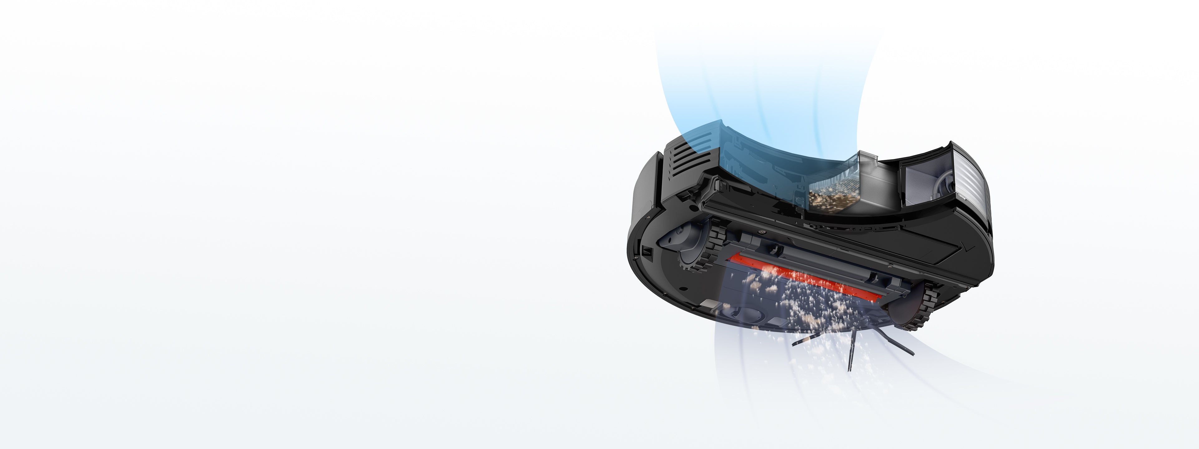 Мощность всасывания 2500 Па Roborock S7 легко справляется с пылью на полах, волосах на коврав и с другим мусором.